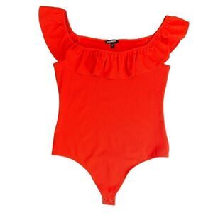 Express body suit, off the shoulder, orange, size medium